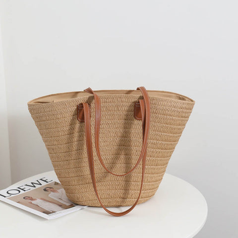 Straw Shoulder Tote Bag  UponBasics Brown  