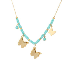 Turquoise Beaded Collar Necklace  UponBasics Golden Butterfly 