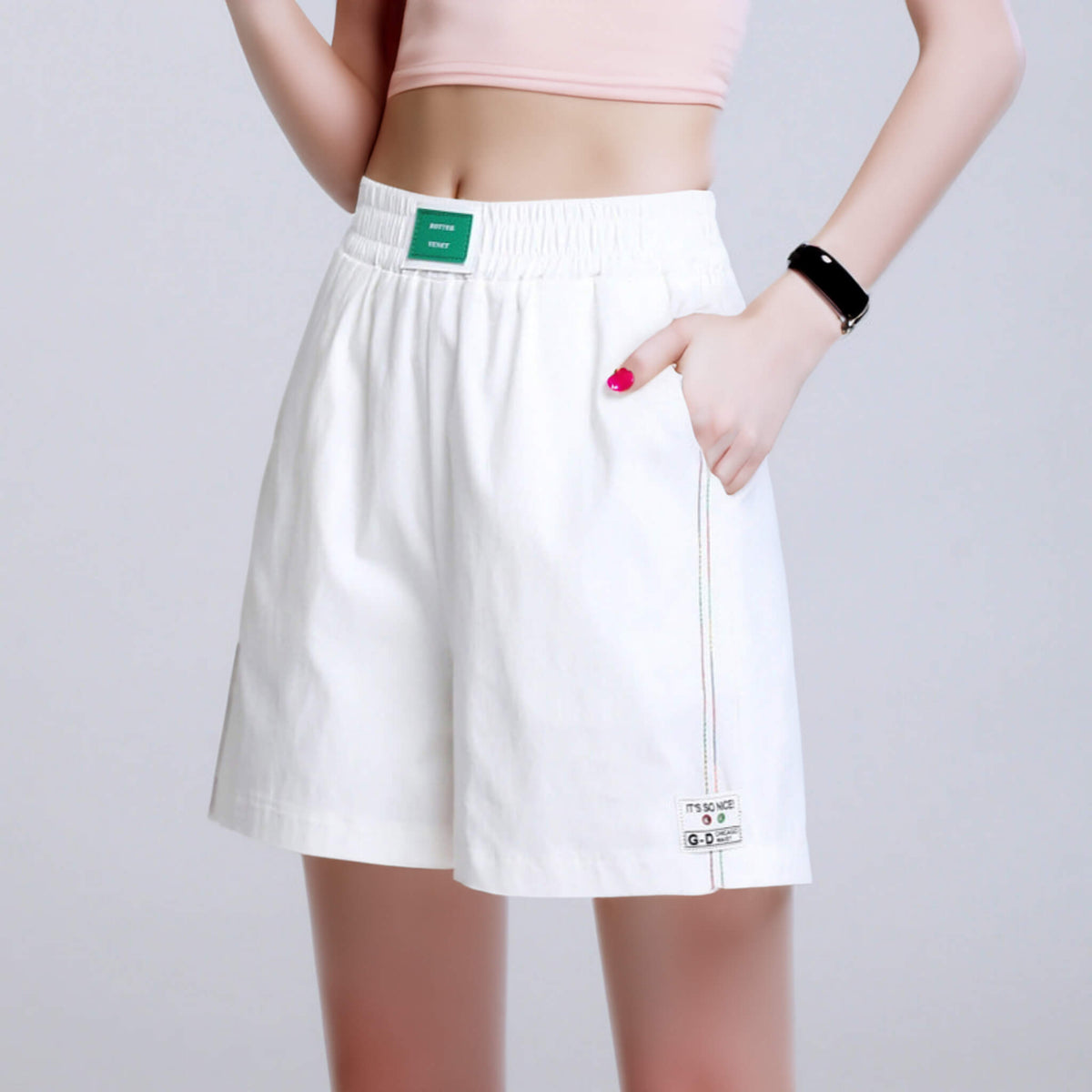 Women's High-waisted Straight Casual Shorts  UponBasics White S 