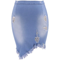Women's Distressed Bodycon Denim Skirt  UponBasics Light Blue S 
