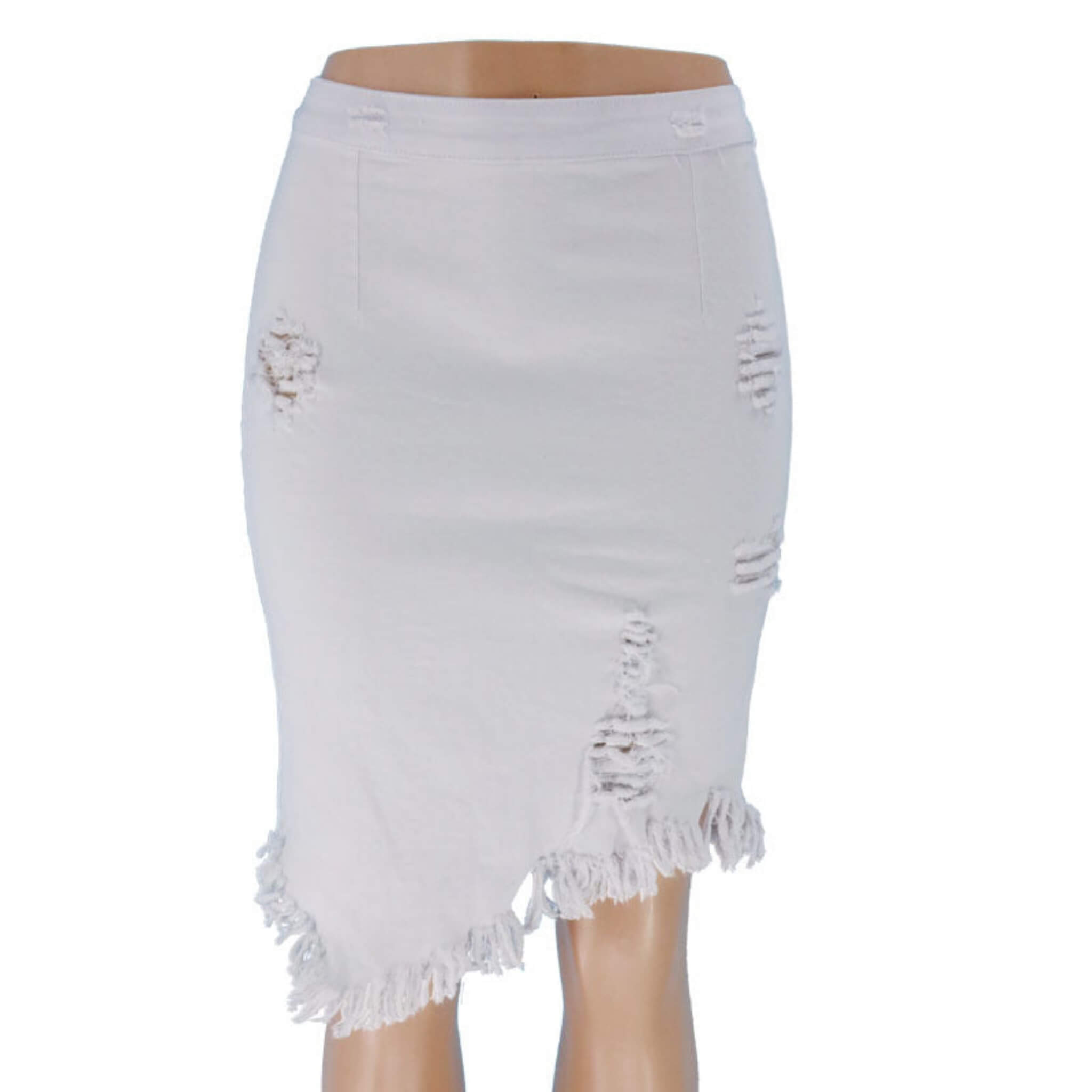 Women's Distressed Bodycon Denim Skirt  UponBasics White S 