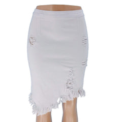 Women's Distressed Bodycon Denim Skirt  UponBasics White S 