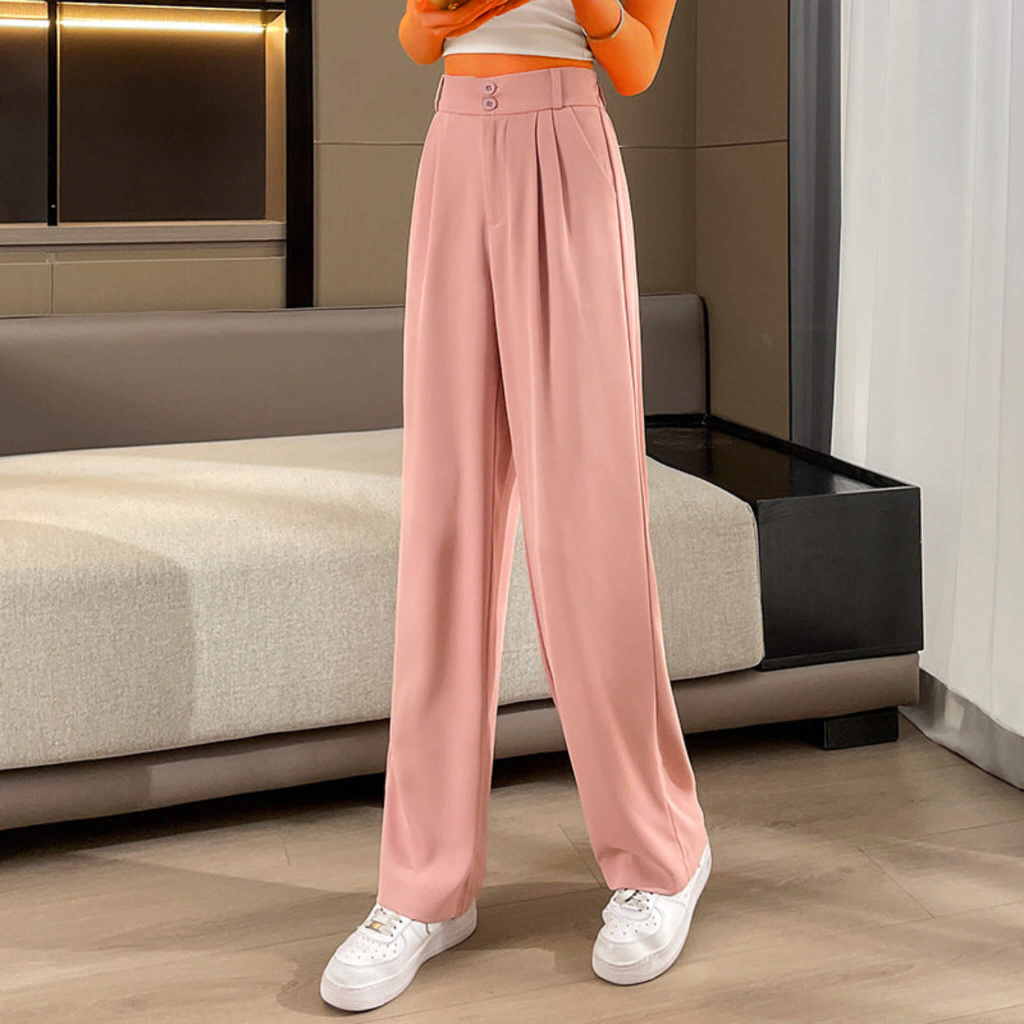 Women's Flowy Straight-leg Trousers  UponBasics Pink S 