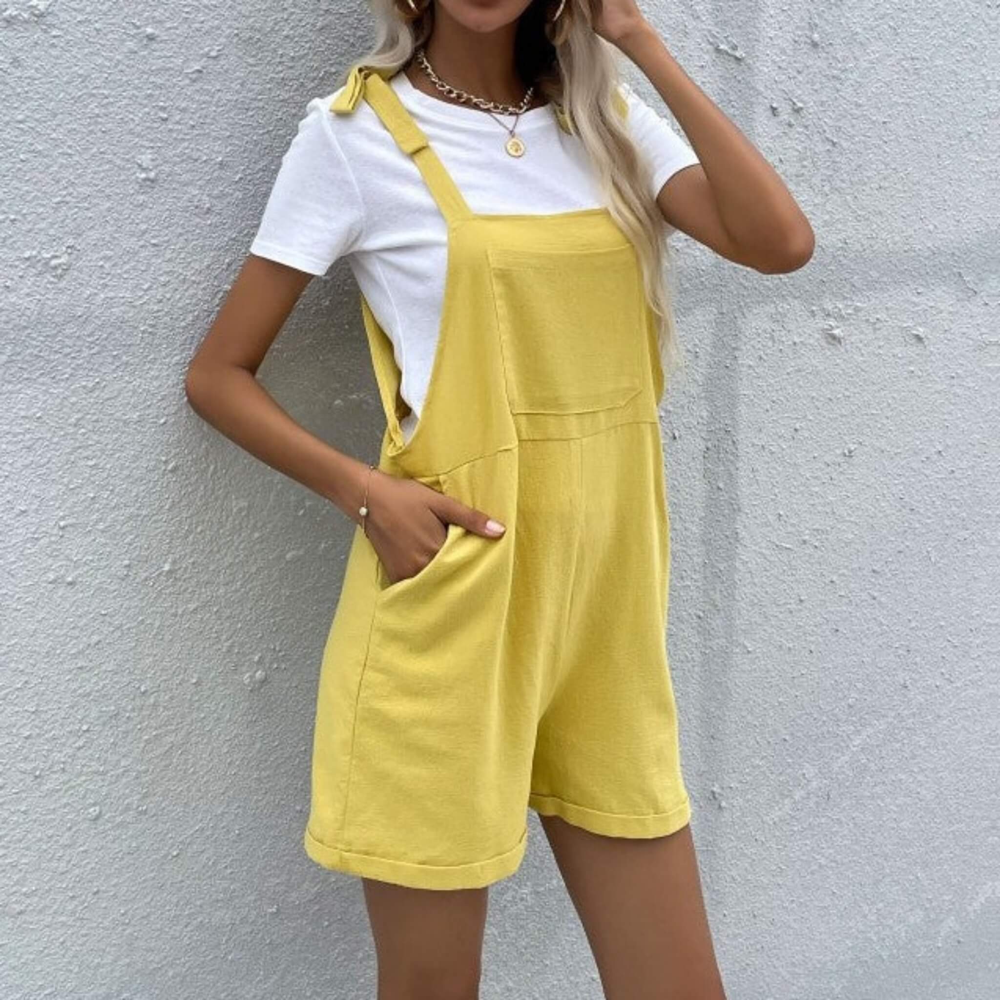 Women's Loose Fit Casual Tie-Waist Jumpsuit  UponBasics Yellow S 