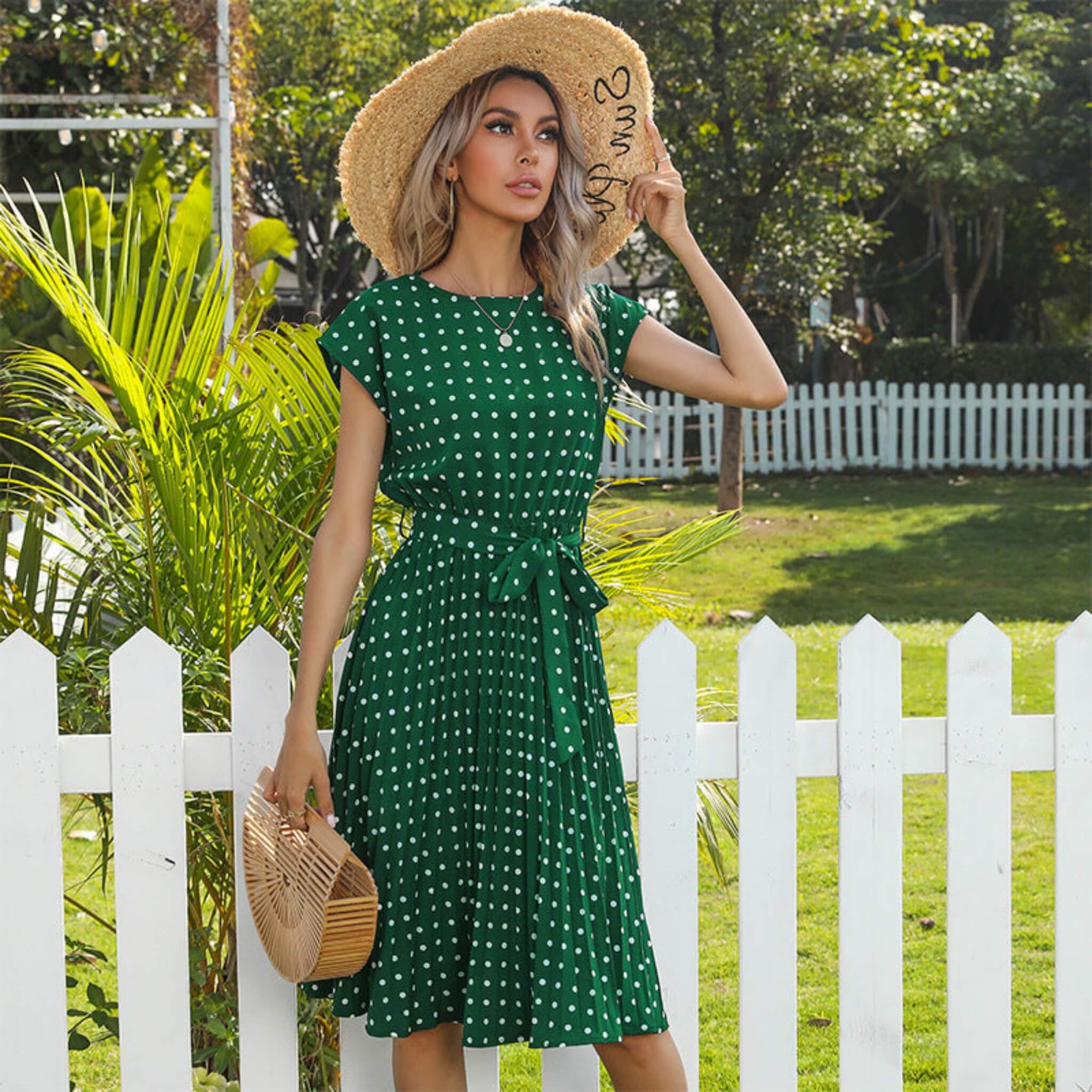 Women's Polka-dot Dress  UponBasics Green S 