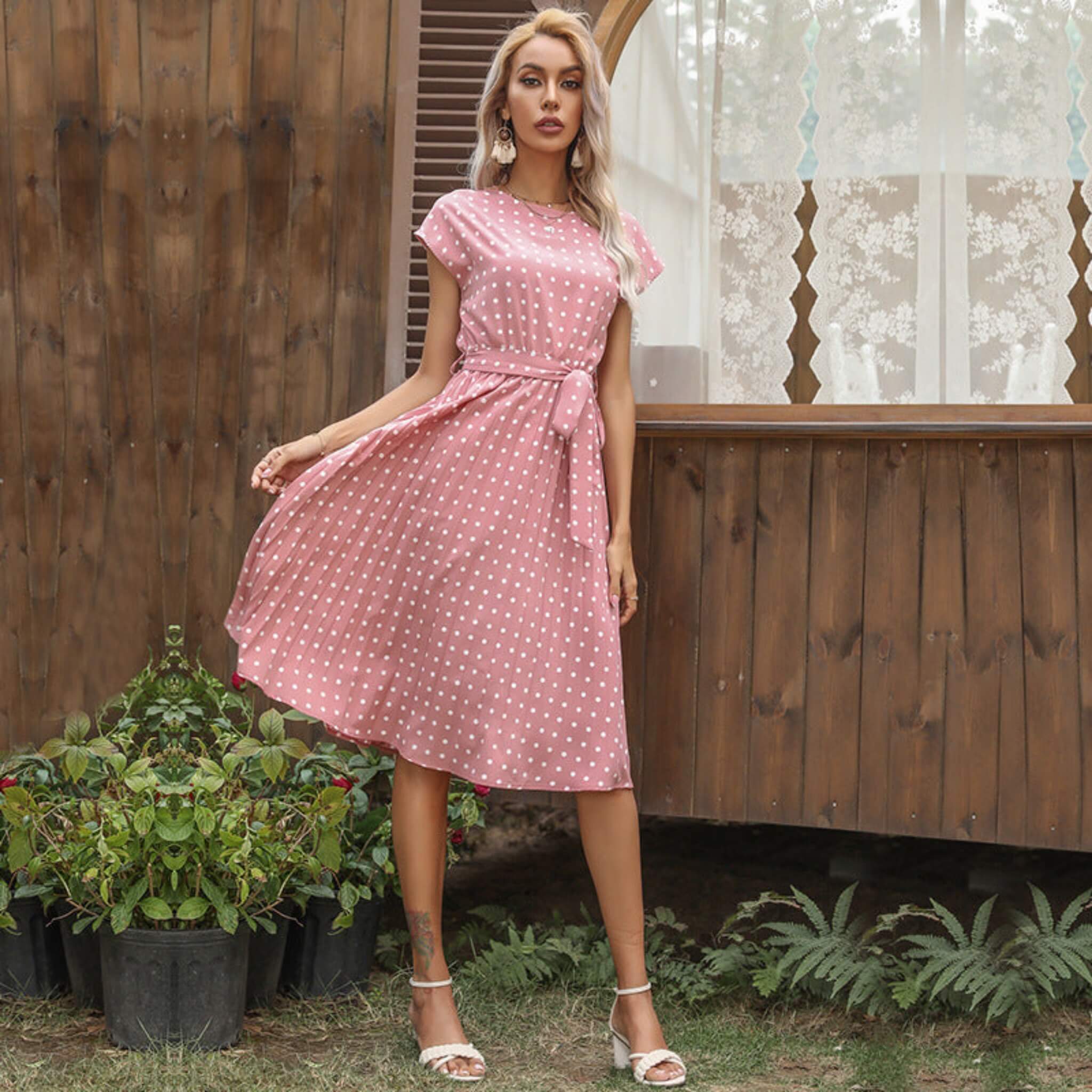 Women's Polka-dot Dress  UponBasics Pink S 