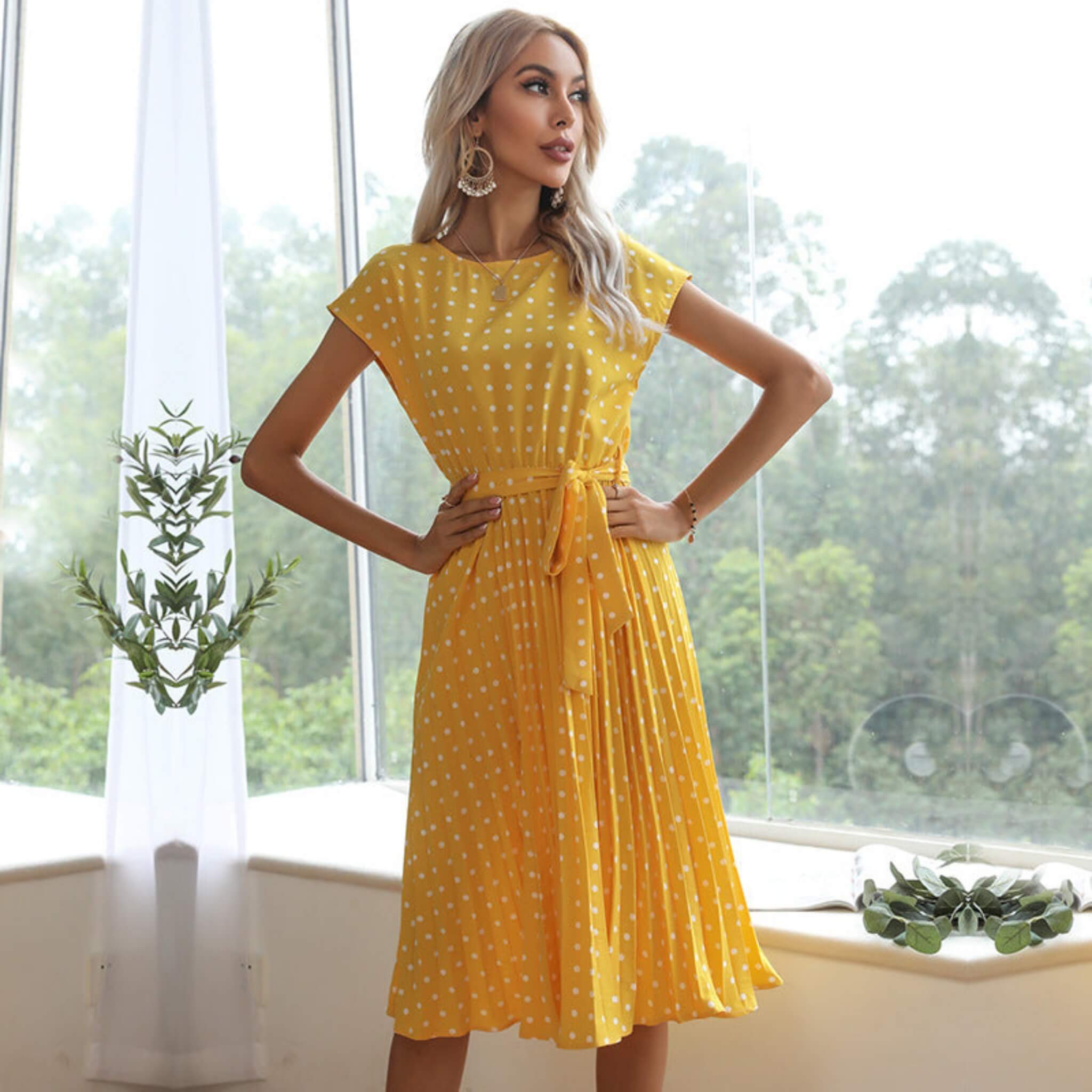 Women's Polka-dot Dress  UponBasics Yellow S 