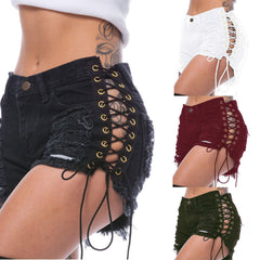 Women's Ripped Side Eyelet Bandage Shorts  UponBasics   