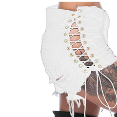 Women's Ripped Side Eyelet Bandage Shorts  UponBasics   