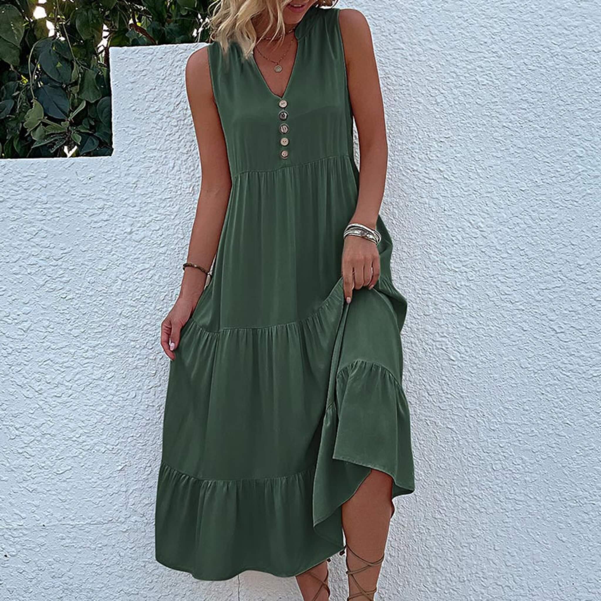 Women's Long Casual Dress  UponBasics Green S 