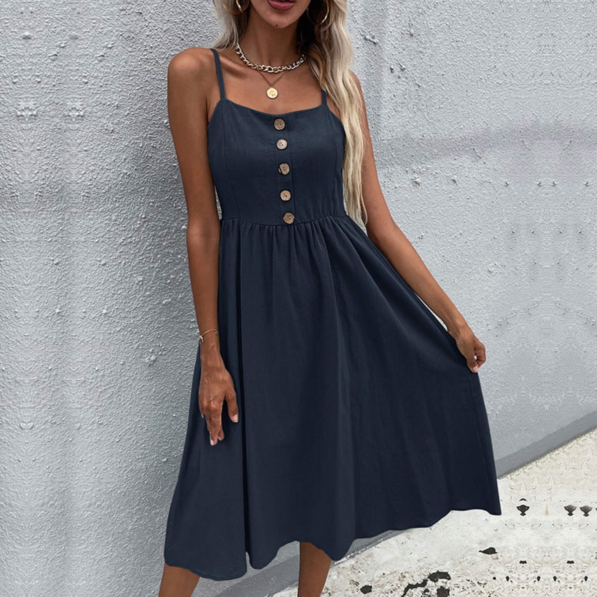 Women's Slim Fit Strap Dress  UponBasics Dark Blue S 