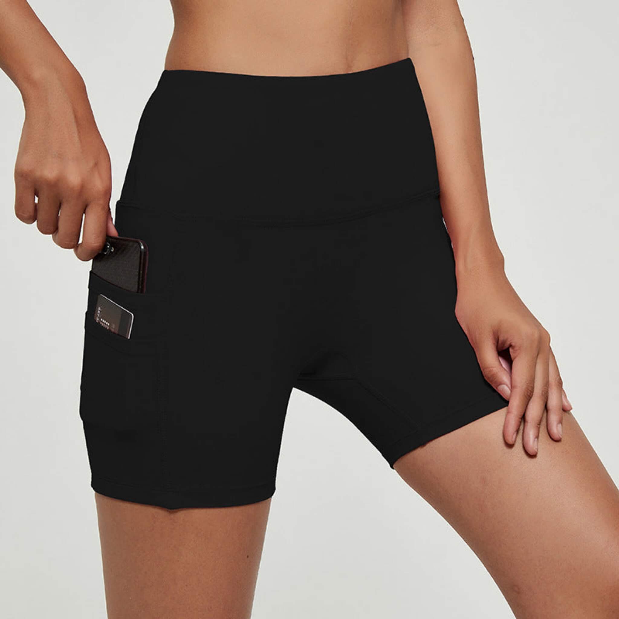 Women's Sports Pocketed Compression Yoga Shorts  UponBasics Black XS 