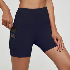 Women's Sports Pocketed Compression Yoga Shorts  UponBasics Dark Blue XS 