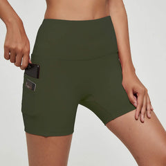 Women's Sports Pocketed Compression Yoga Shorts  UponBasics Army Green XS 