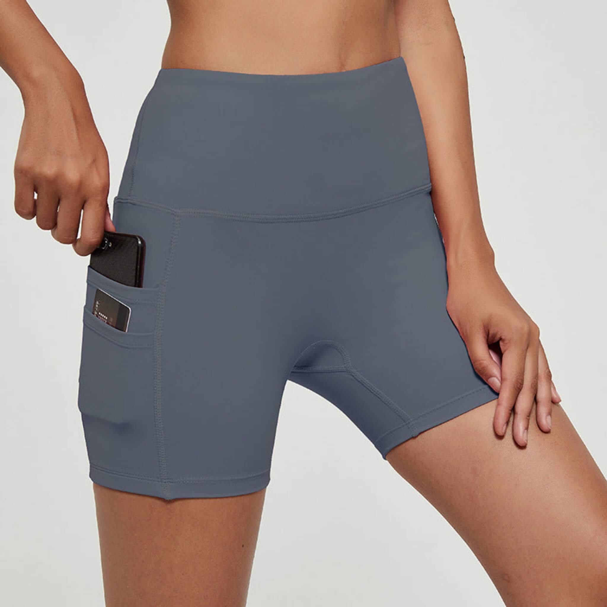 Women's Sports Pocketed Compression Yoga Shorts  UponBasics Grey XS 