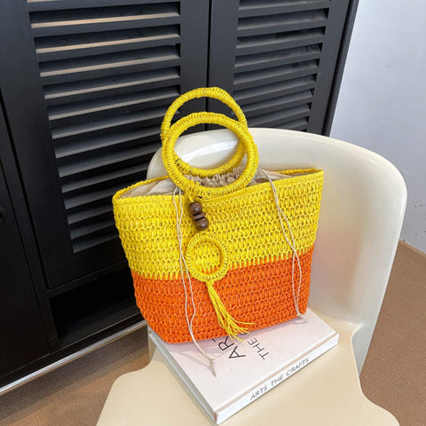 Women's Summer Beach Style Woven Bag  UponBasics Yellow/Orange  