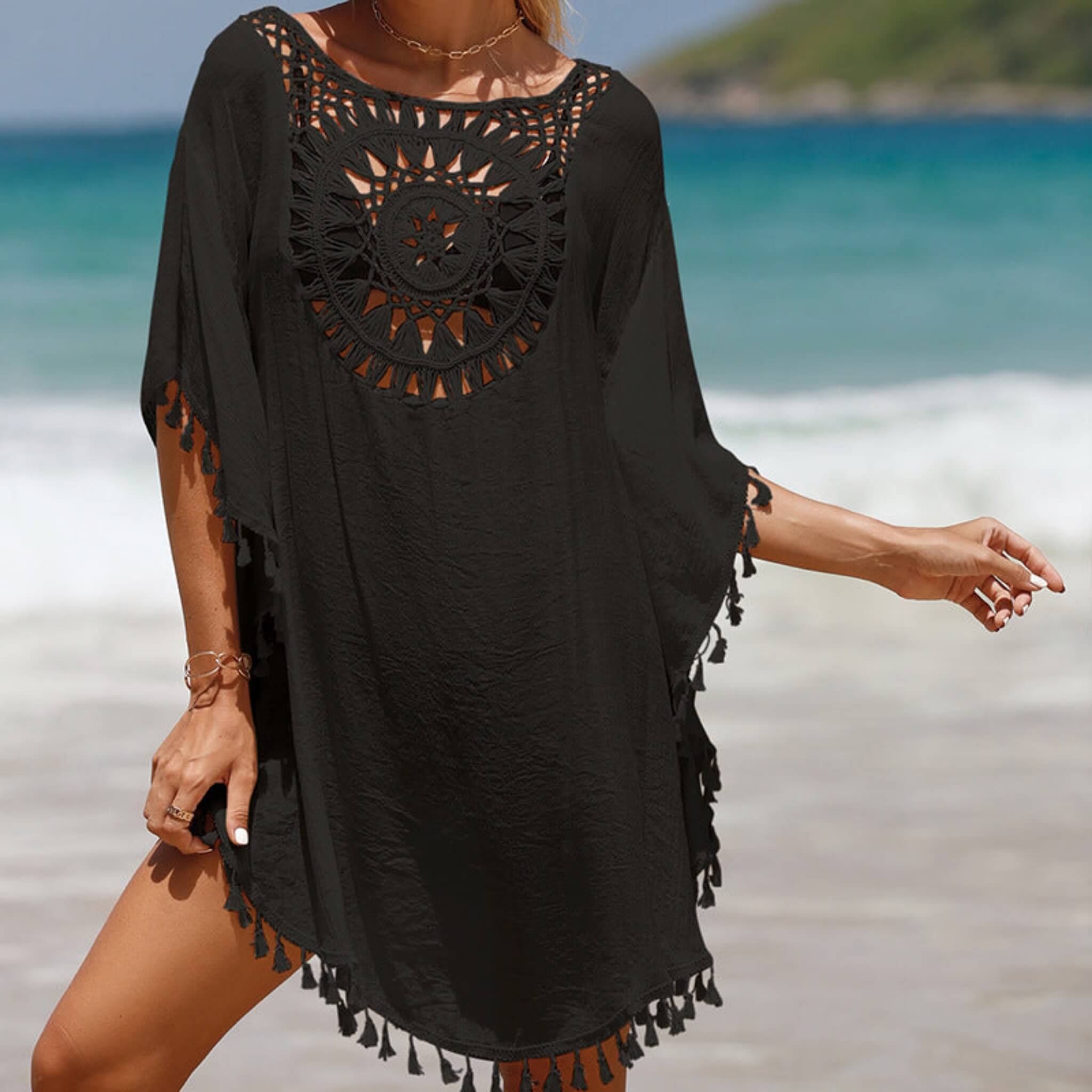 Women's Blouse Beach Dress  UponBasics Black free size 