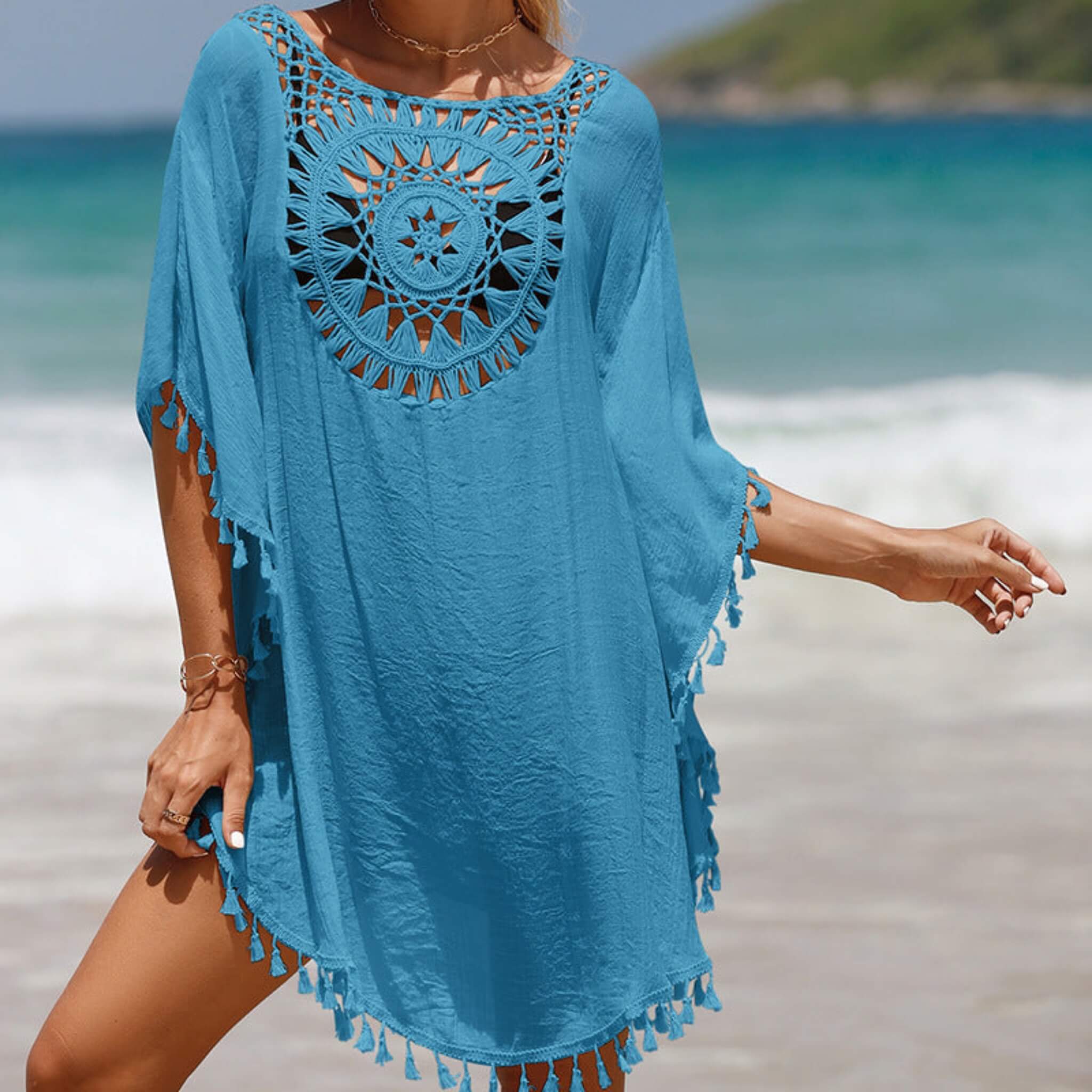 Women's Blouse Beach Dress  UponBasics Blue free size 