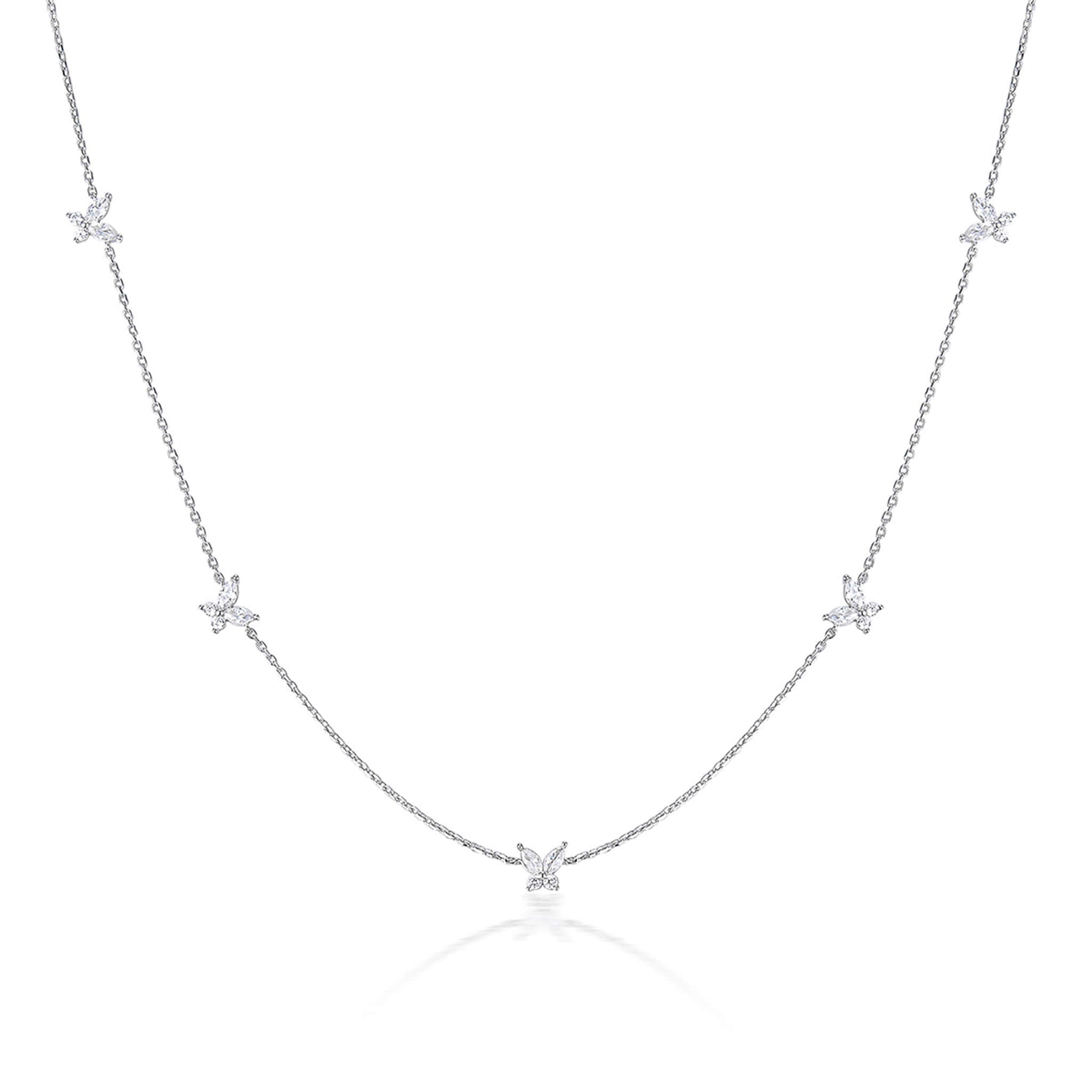 Fashion 925 Silver Stackable Butterfly Pendant Zircon-Inlaid Collarbone Chain  UponBasics Necklace Silver 