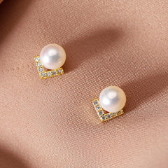 French Vintage 925 Silver Natural Freshwater Pearl Bread Pearl Earrings  UponBasics Golden  