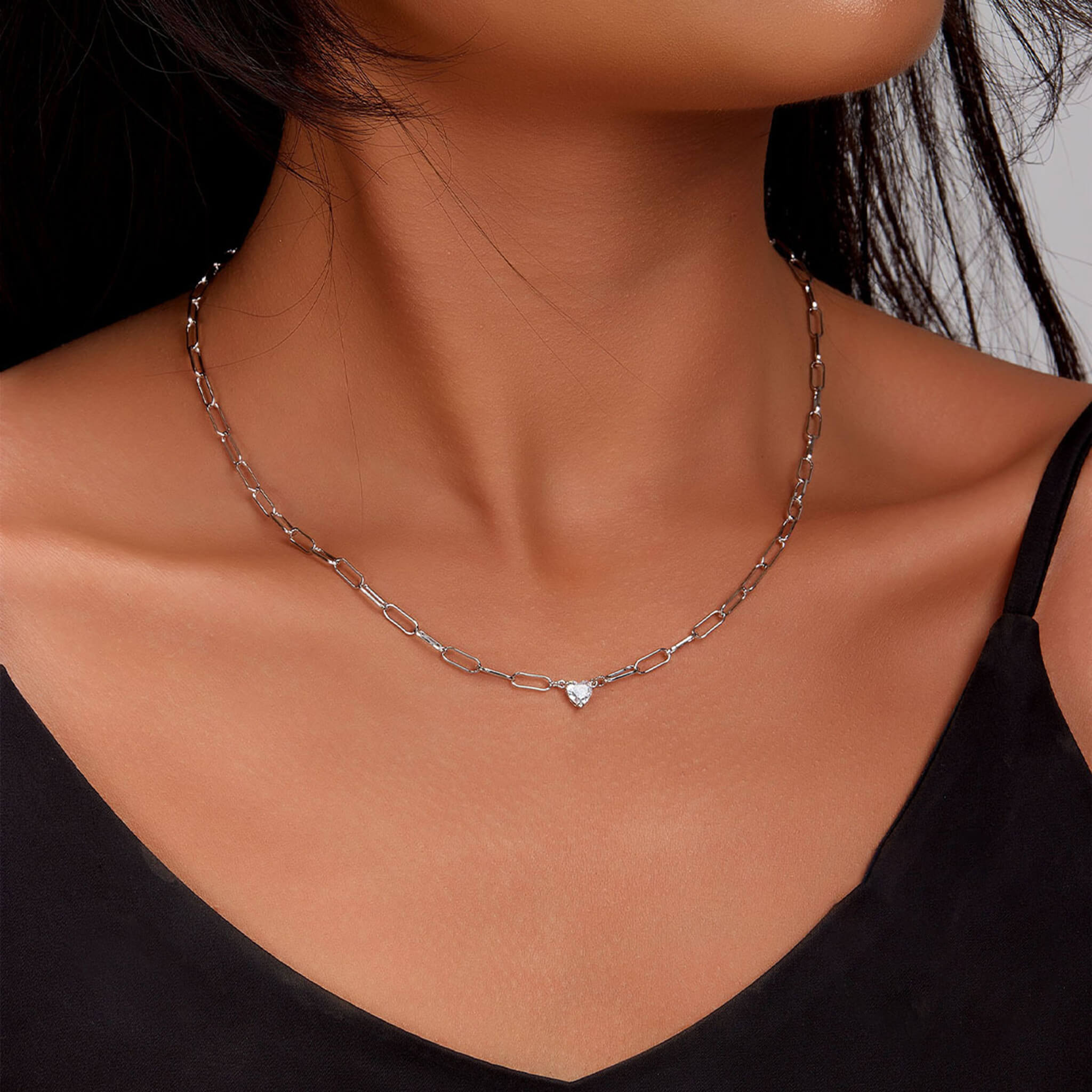 925 Silver Square Star Heart Cubic Zirconia Pendant Collarbone Chain Halloween Jewelry  UponBasics   
