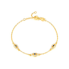 Women's 925 Silver Personalized Evil Eye Blue Zircon Inlay Round Bracelet  UponBasics Golden  