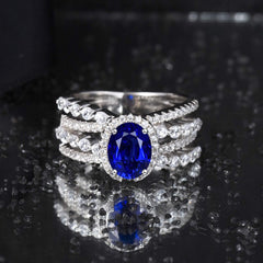 925 Silver Gemstone Blue High Carbon Rhinestone Ring  UponBasics   