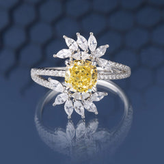 S925 Silver Flower-Shaped High Carbon Rhinestone Ring  UponBasics Yellow 5# 