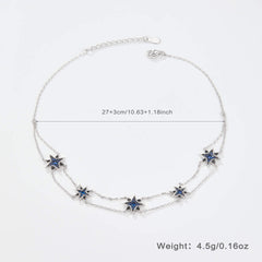 S925 Silver Snowflake Blue Crystal Earrings Necklace Set  UponBasics   