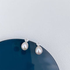 Vintage French Style 925 Silver Natural Freshwater Pearl Single Rhinestone Stud Earrings  UponBasics   