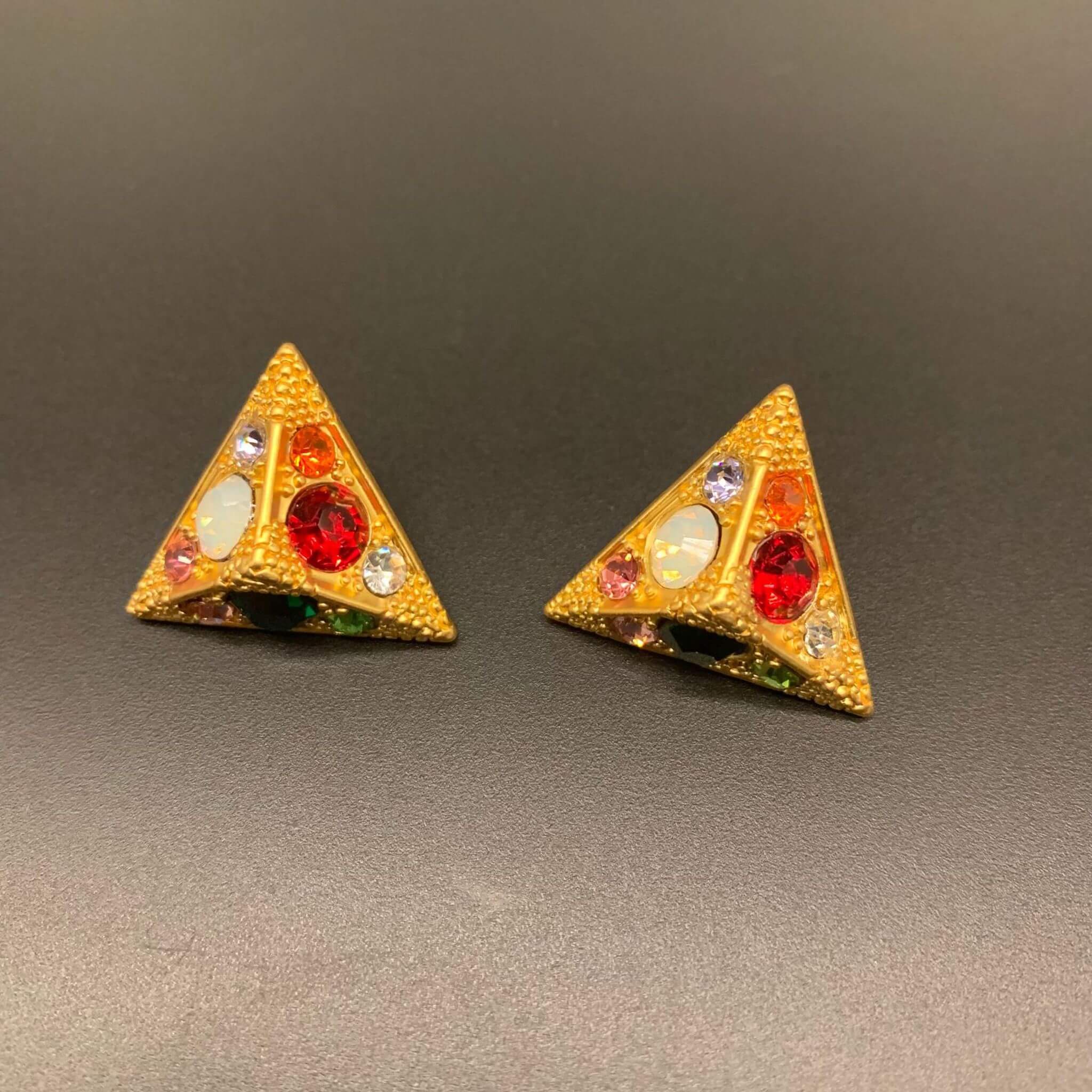 Vintage Rhinestone Inlaid Triangle Earrings - Retro Geometric Elegance  UponBasics   