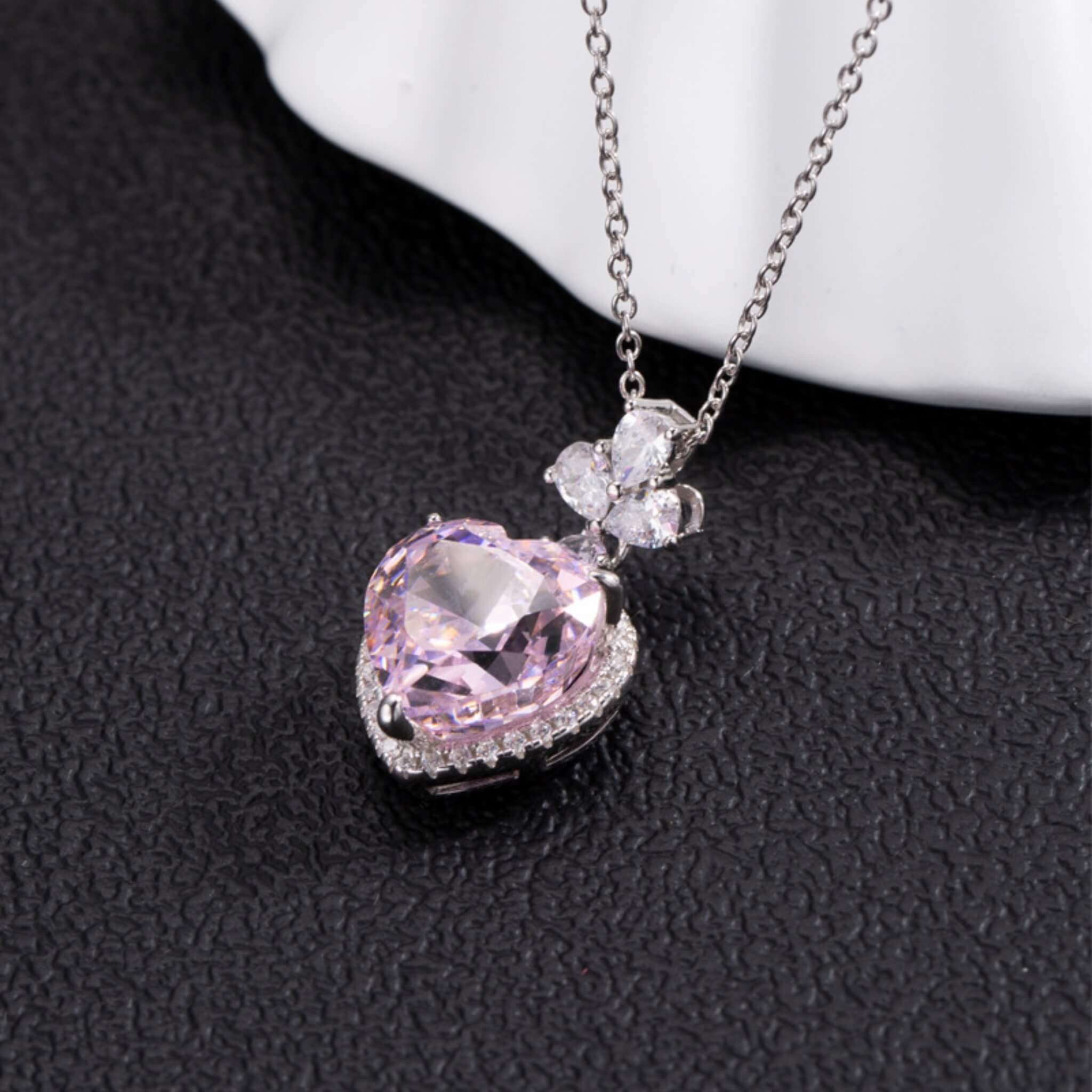 Women's 925 Silver Platinum Pink Rhinestone Classic Necklace  UponBasics   