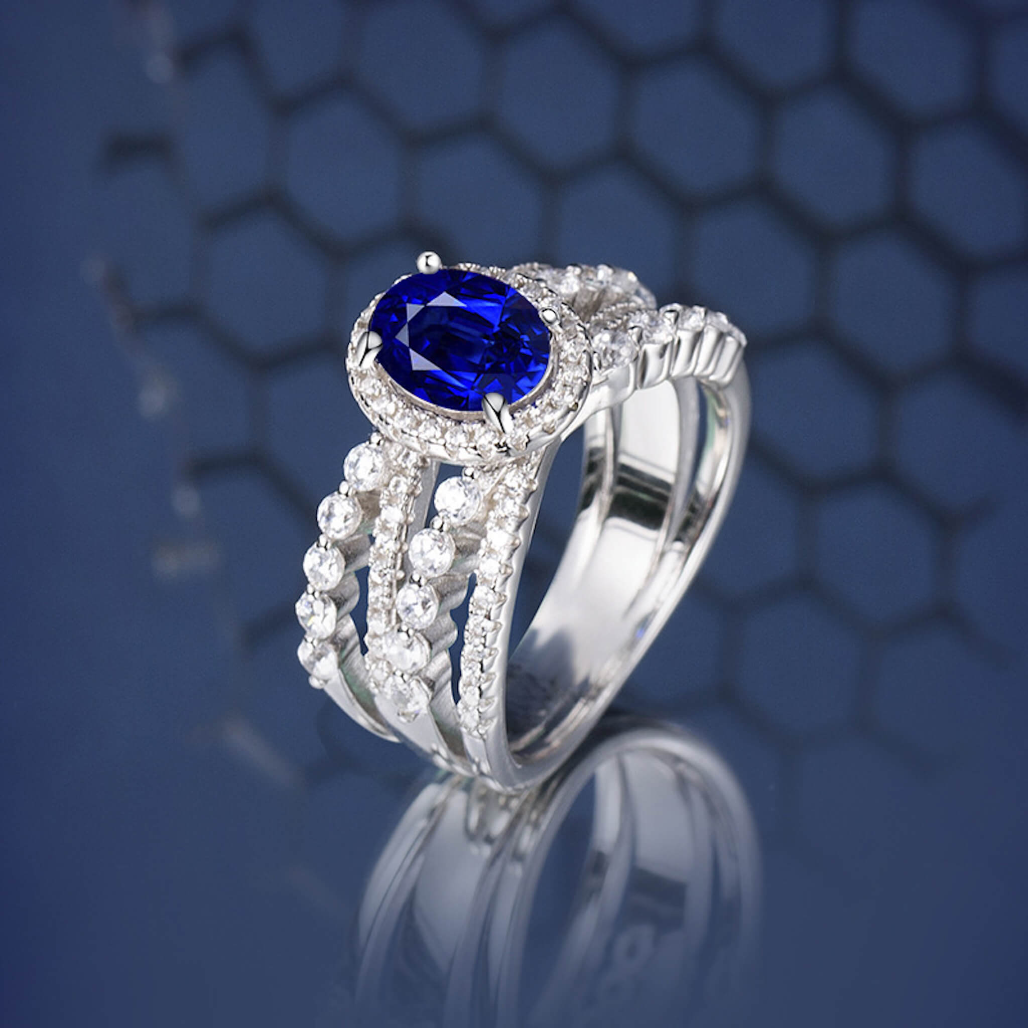 925 Silver Gemstone Blue High Carbon Rhinestone Ring  UponBasics   