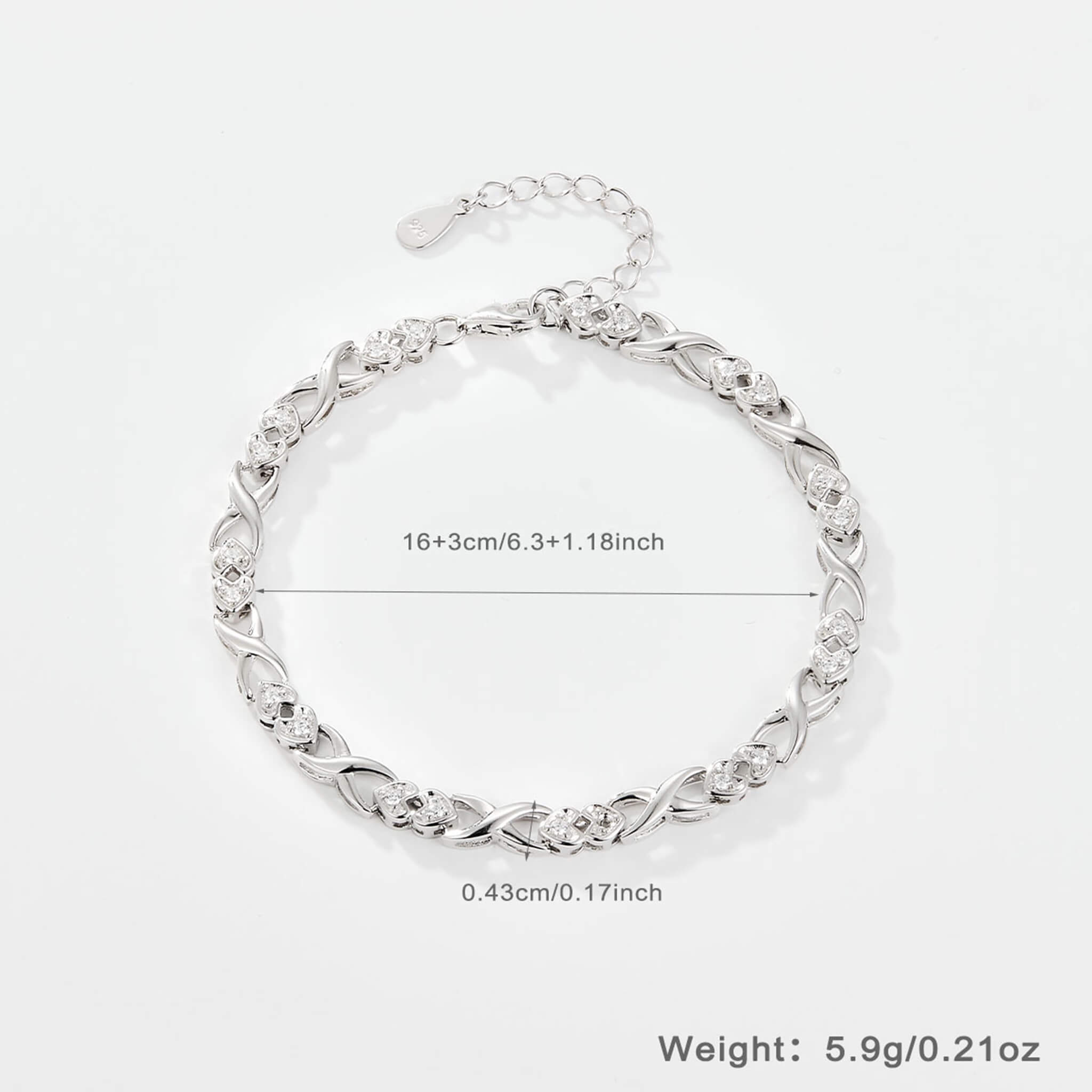 Minimalist Fashion 925 Silver Heart Charm Bracelet with Cubic Zirconia  UponBasics   