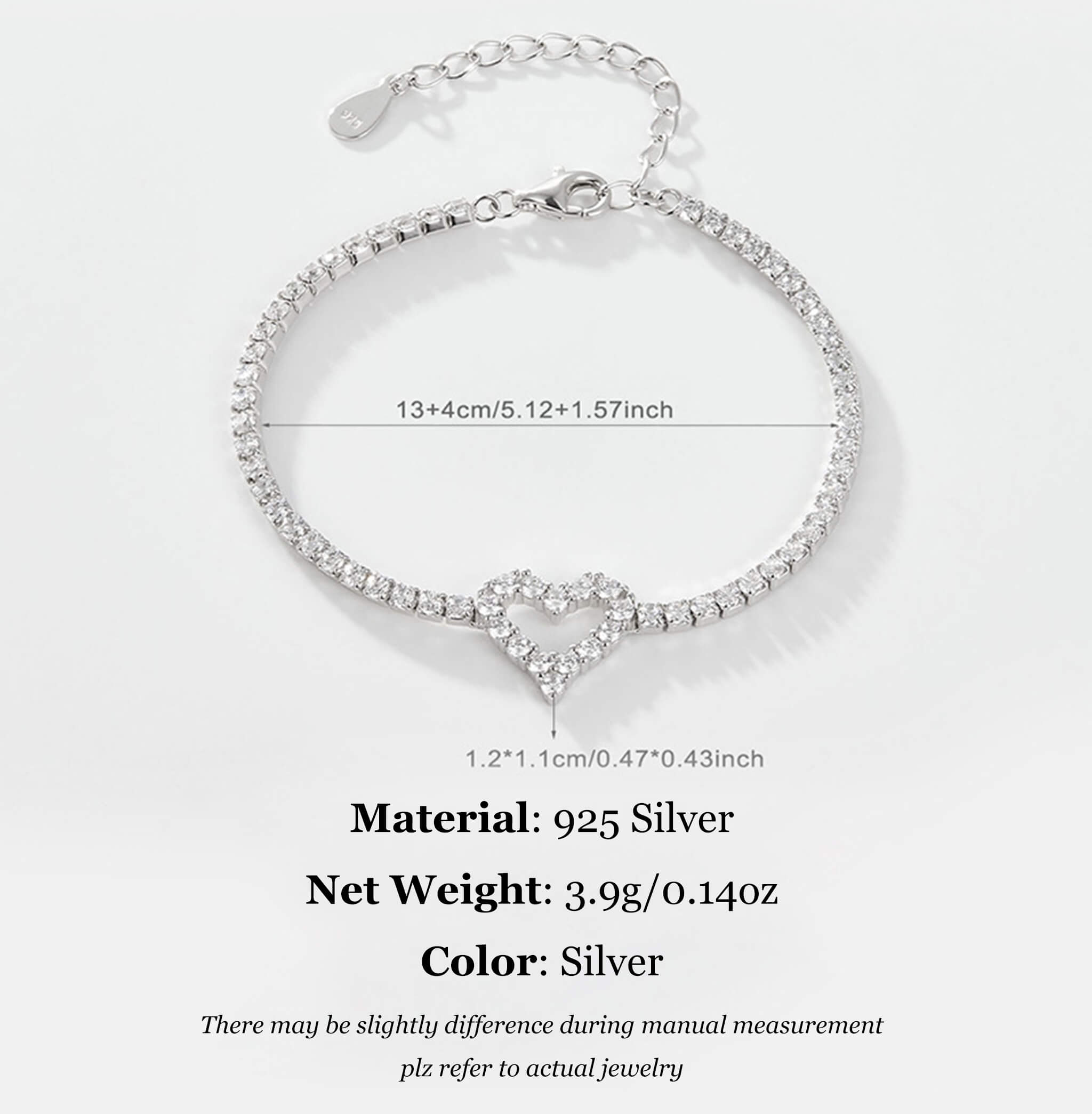 Women's 925 Silver Micro-Set Circular Heart Pendant Bracelet Necklace Set  UponBasics   