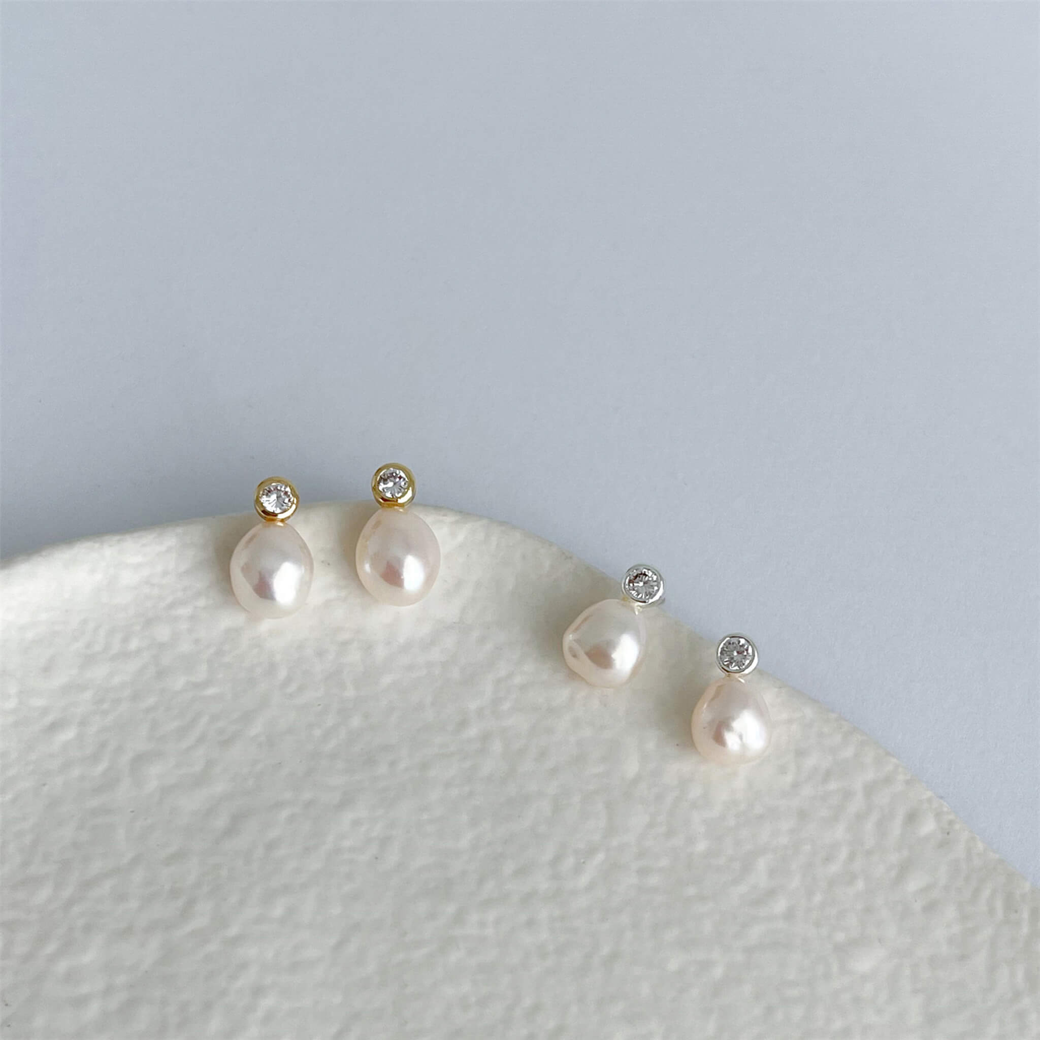 Vintage French Style 925 Silver Natural Freshwater Pearl Single Rhinestone Stud Earrings  UponBasics   