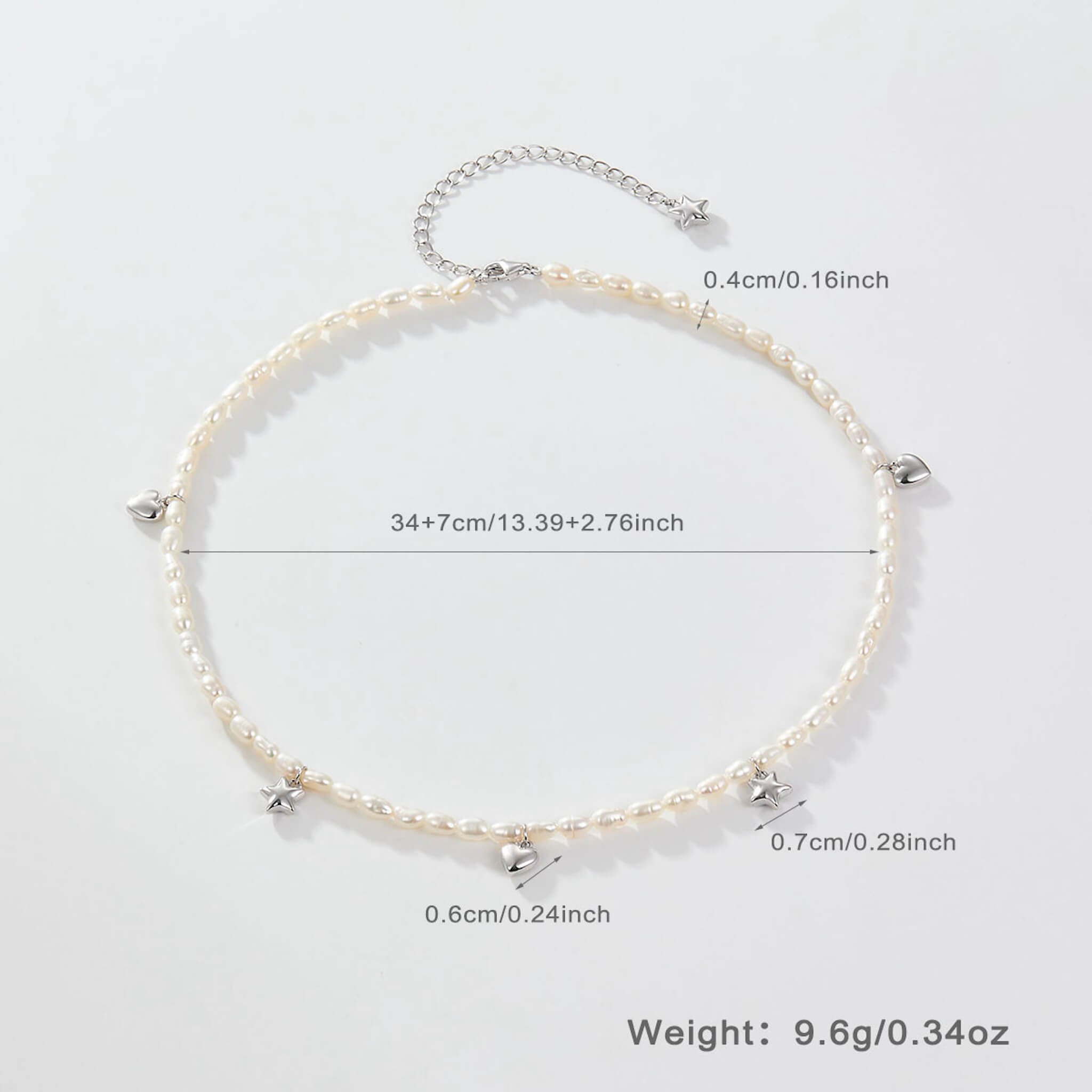 925 Silver Natural Pearl LOVE Heart and Star Rice Pearl Necklace & Bracelet Set  UponBasics Silver-Necklace1  