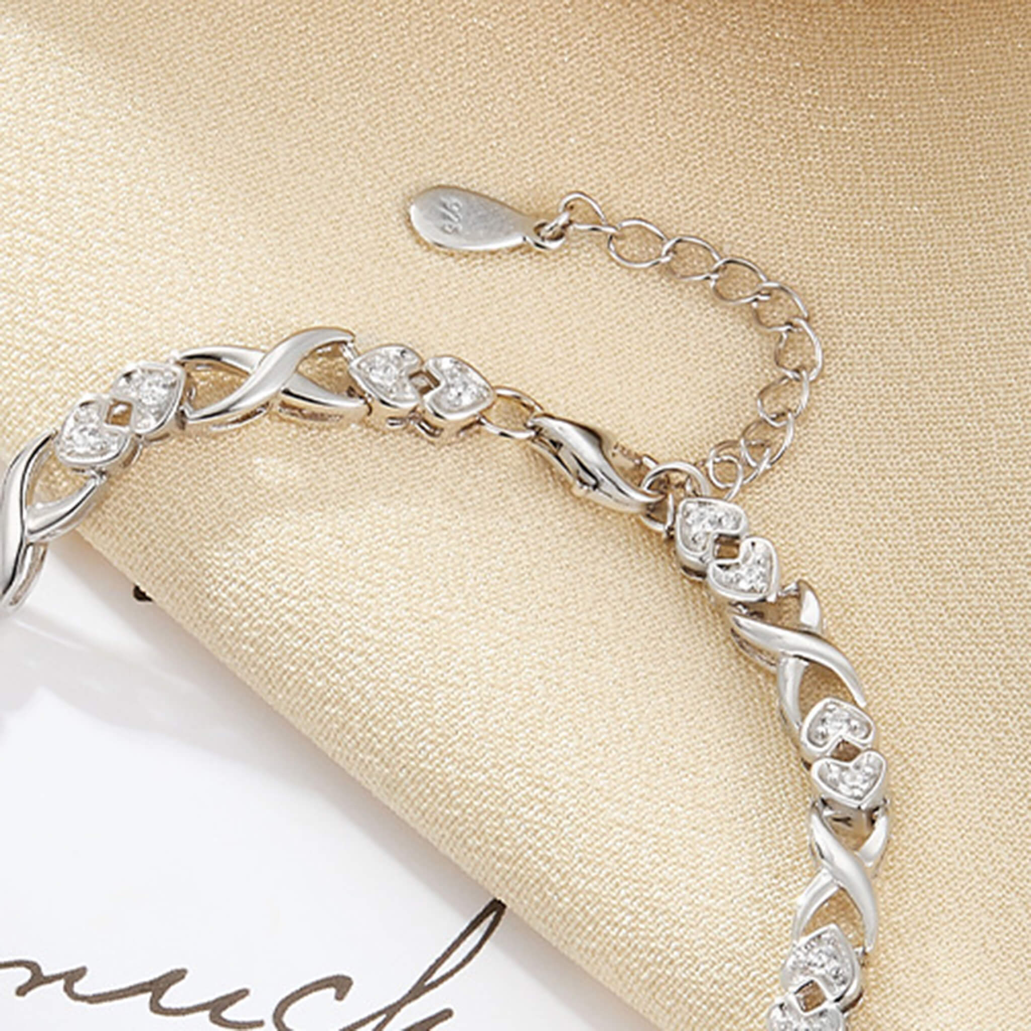Minimalist Fashion 925 Silver Heart Charm Bracelet with Cubic Zirconia  UponBasics   