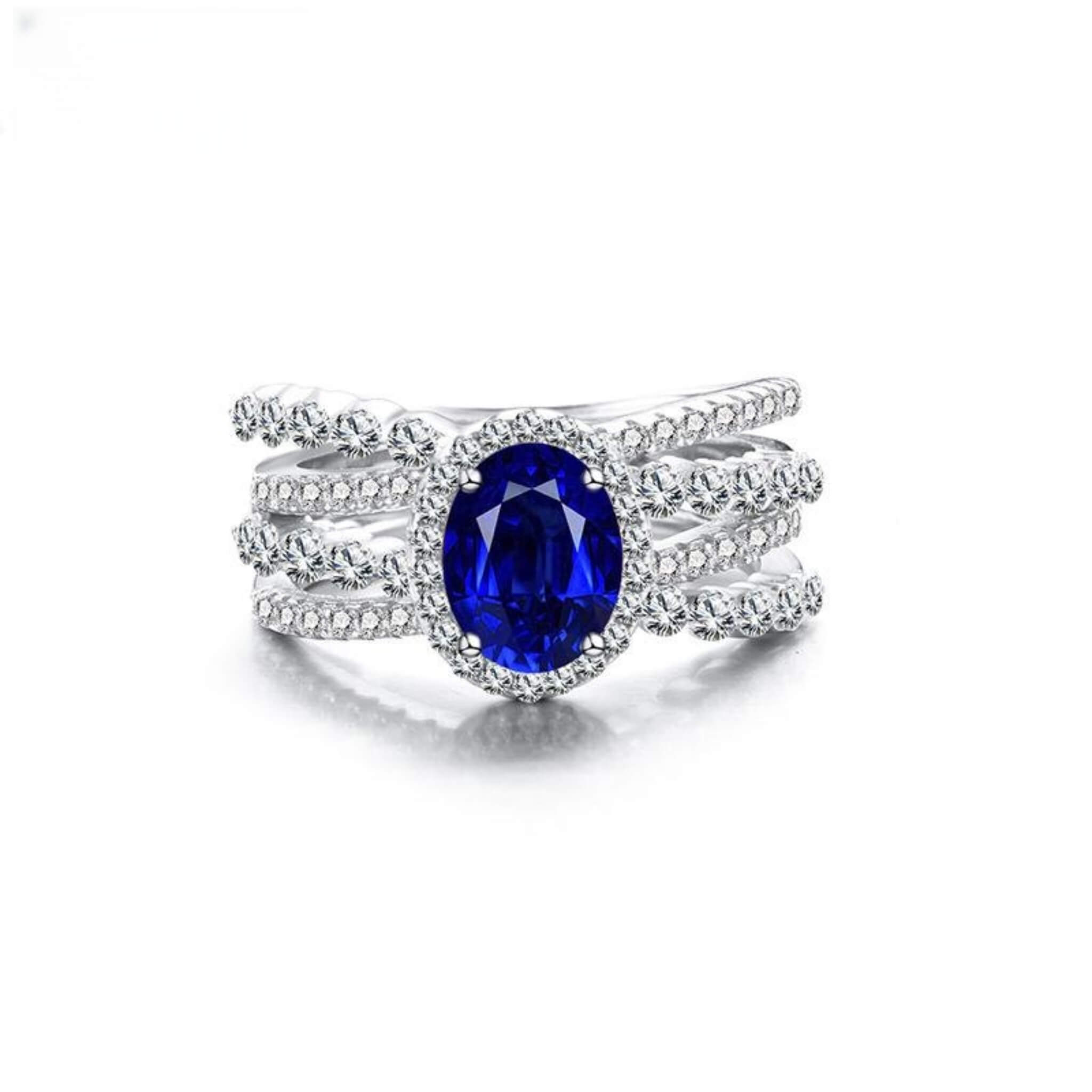 925 Silver Gemstone Blue High Carbon Rhinestone Ring  UponBasics Blue 6#53mm 