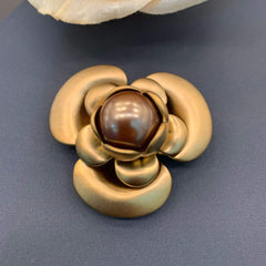 French Elegance: Camellia Brooch with Artificial Pearl Inlay  UponBasics Rose Gold  
