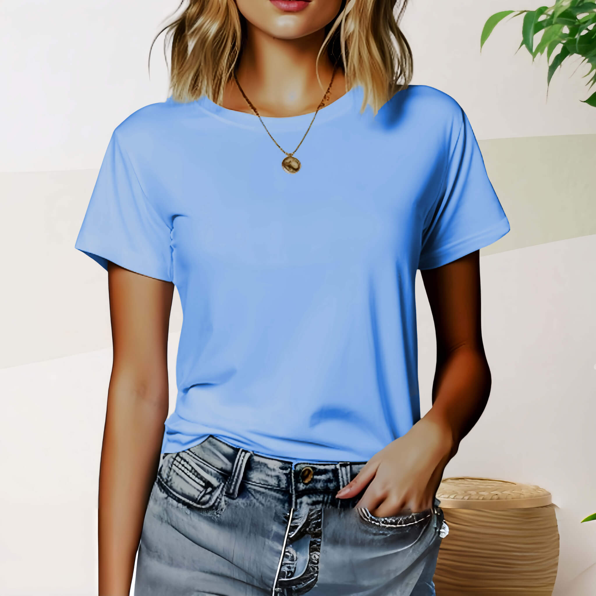 Women's 100% Combed Cotton® Tee  UponBasics Sky Blue XS 