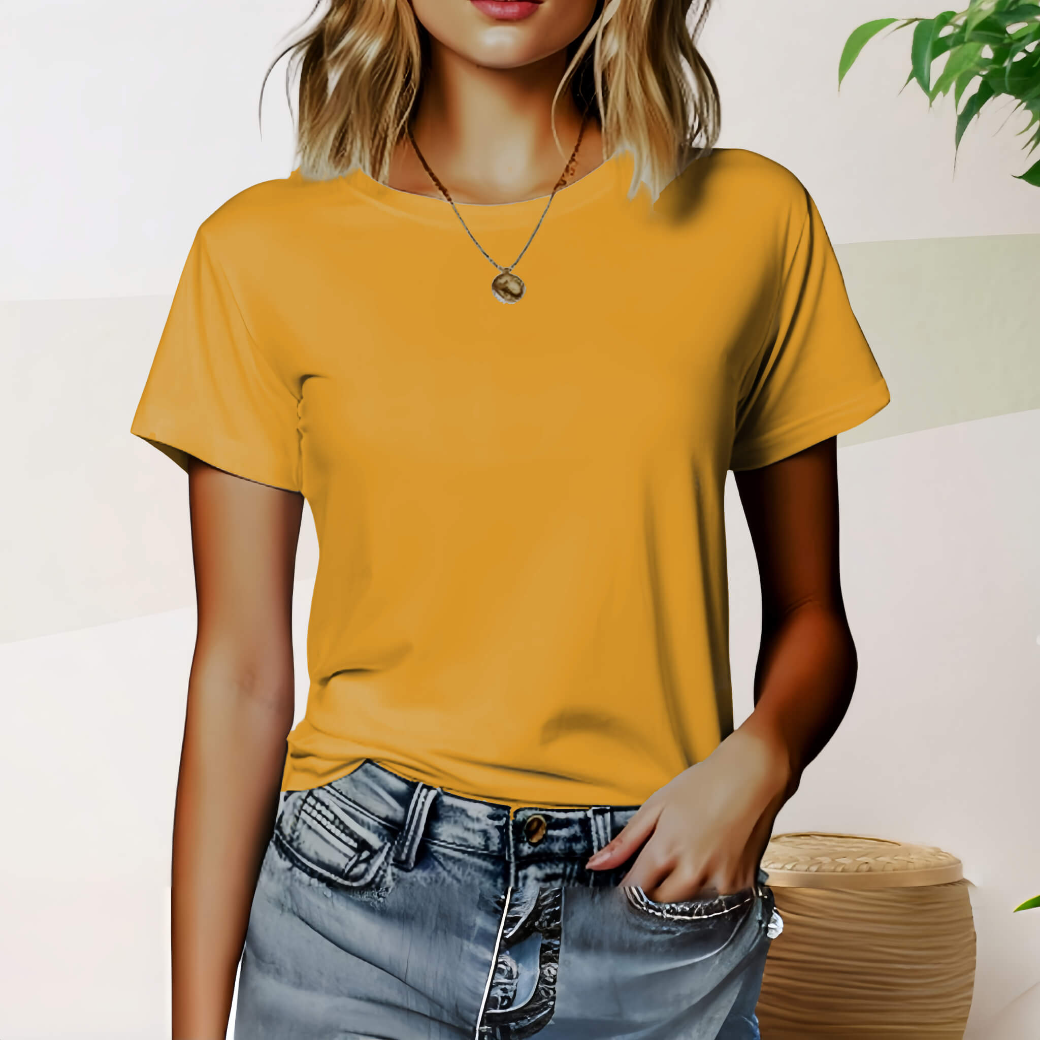 Women's 100% Combed Cotton® Tee  UponBasics Yellow XS 