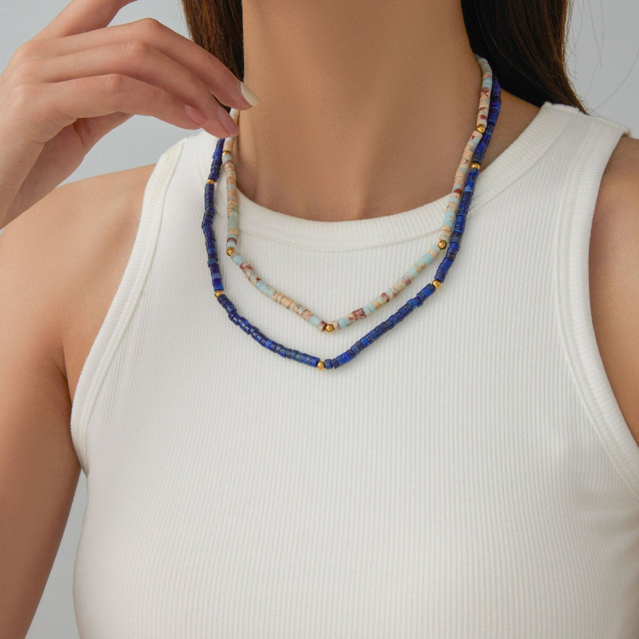 Minimalist Vintage-inspired Natural Stone Beaded Women's Necklace - Unique Design with a Touch of Elegance | UponBasics  UponBasics   